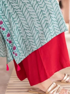 Solid Red Slub Palazzo Pants