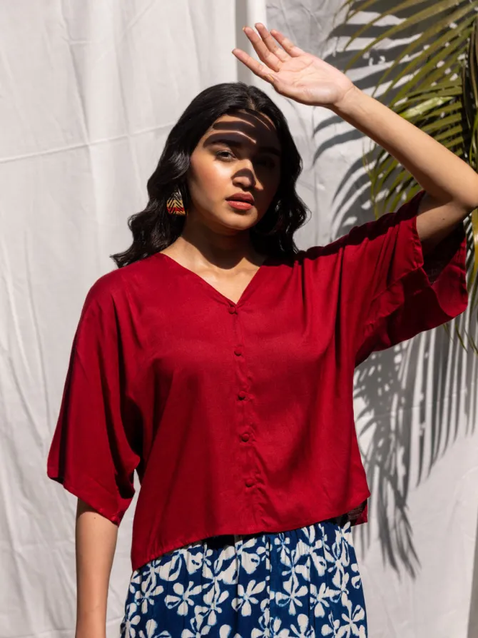 Solid Red Slub Short Top