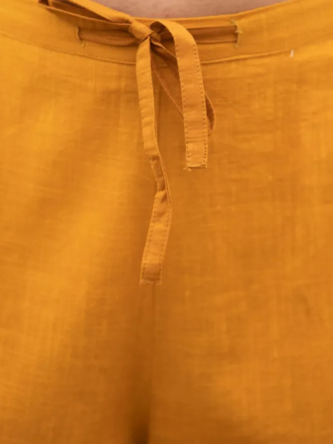 Solid Yellow Slub Lantern Pants