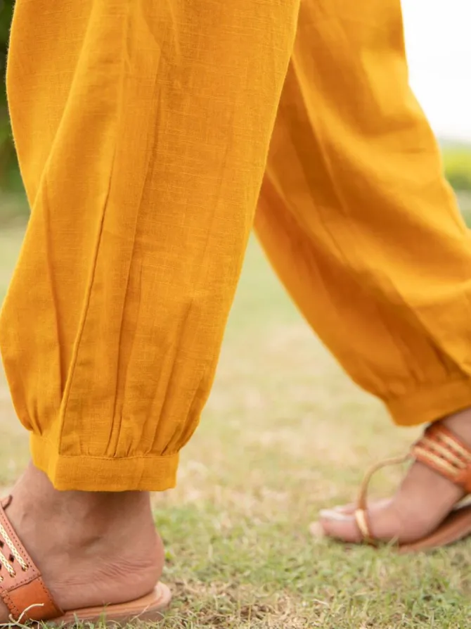 Solid Yellow Slub Lantern Pants