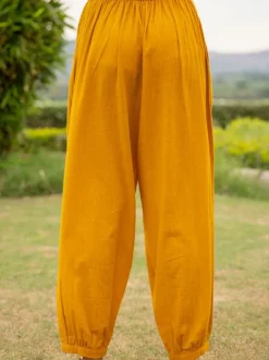 Solid Yellow Slub Lantern Pants