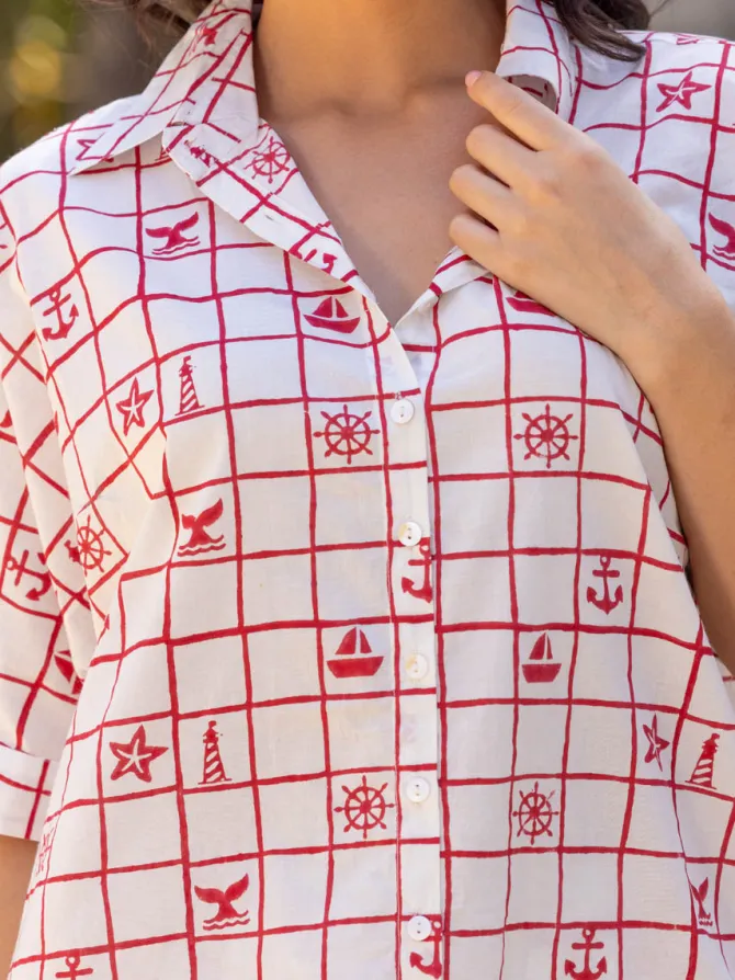 Starfish Hand Block Printed Cotton Pyjama Set
