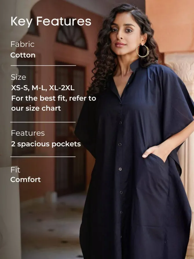 Sufi Black Cotton Shirt Dress
