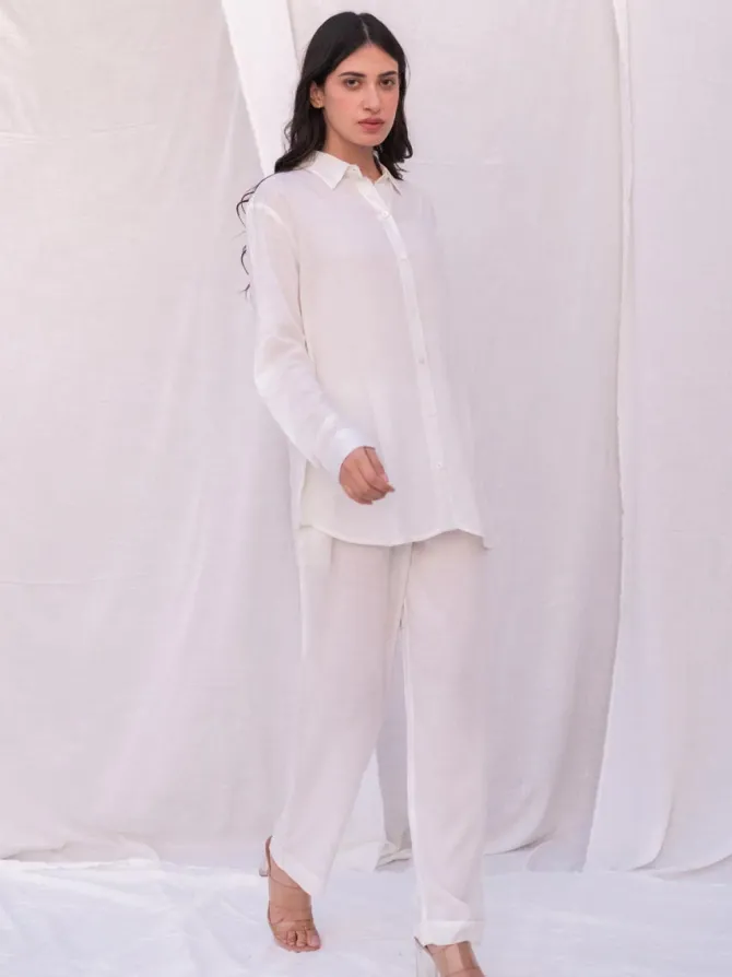 Summer White Slub Trousers