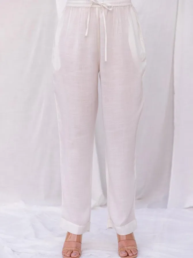 Summer White Slub Trousers