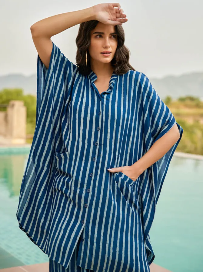 Sunkissed Indigo Kaftan Shirt Dress