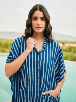 Sunkissed Indigo Kaftan Shirt Dress