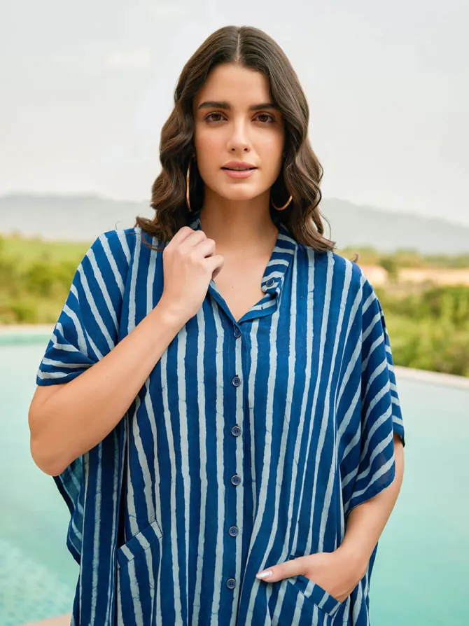 Sunkissed Indigo Kaftan Shirt Dress