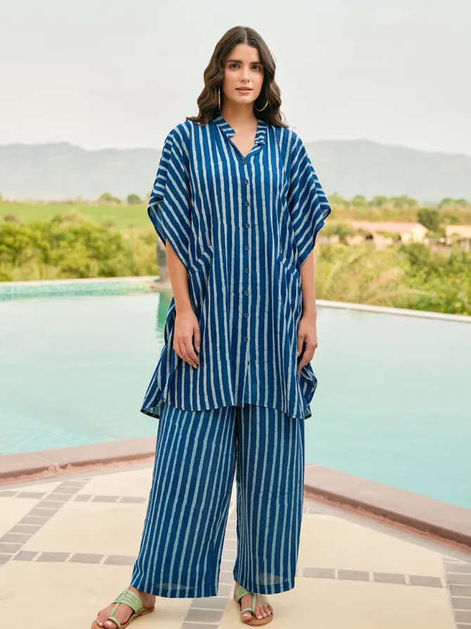 Sunkissed Indigo Kaftan Shirt Dress
