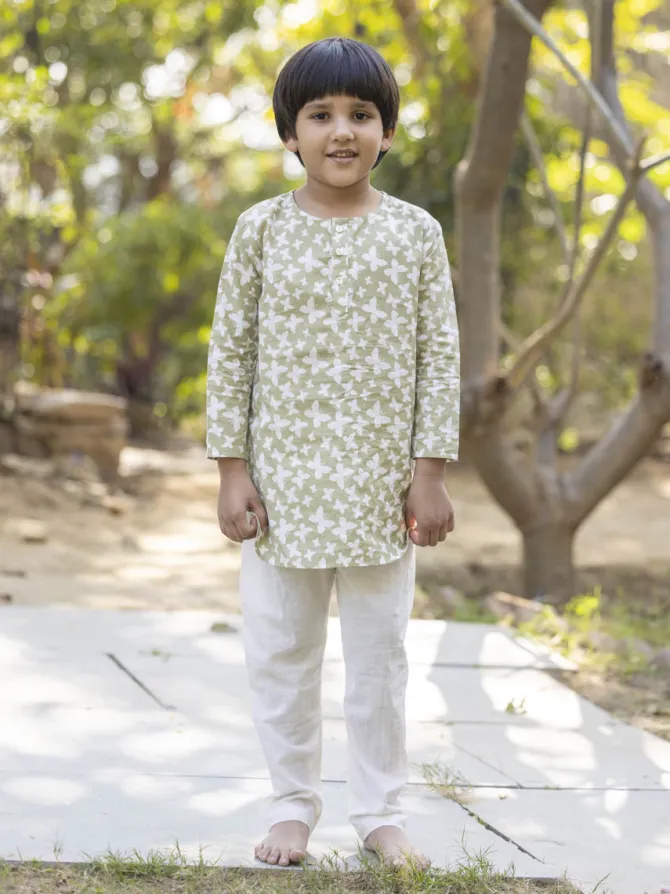 Tejas Organic Cotton Hand Printed Long Kurta