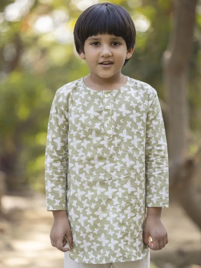 Tejas Organic Cotton Hand Printed Long Kurta
