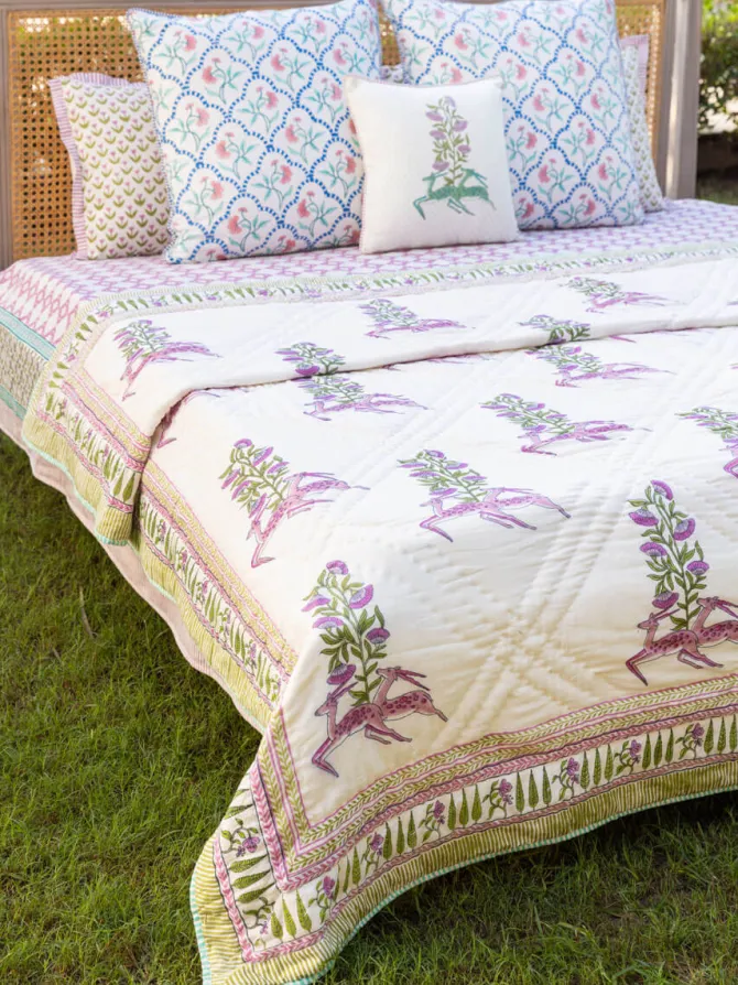 The Great Indian Stag Block Printed Cotton Quilt