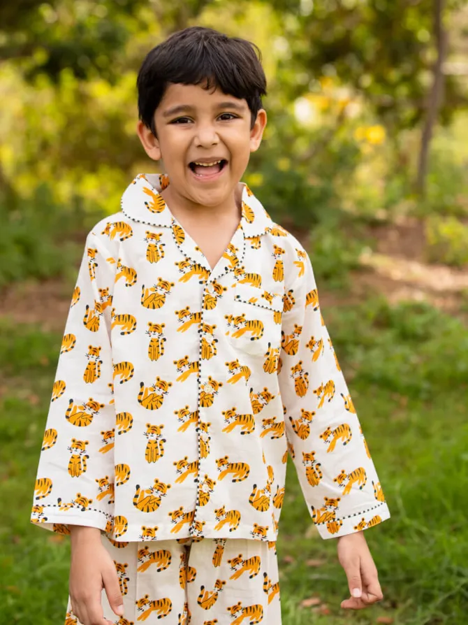 Tiger My Friend Block Printed Cotton Pyjama Set