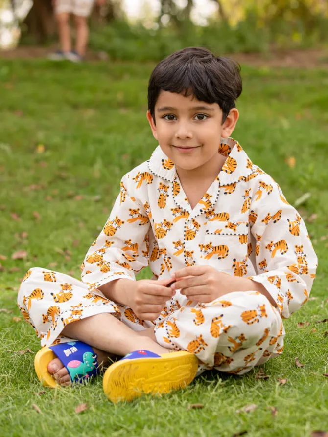 Tiger My Friend Block Printed Cotton Pyjama Set