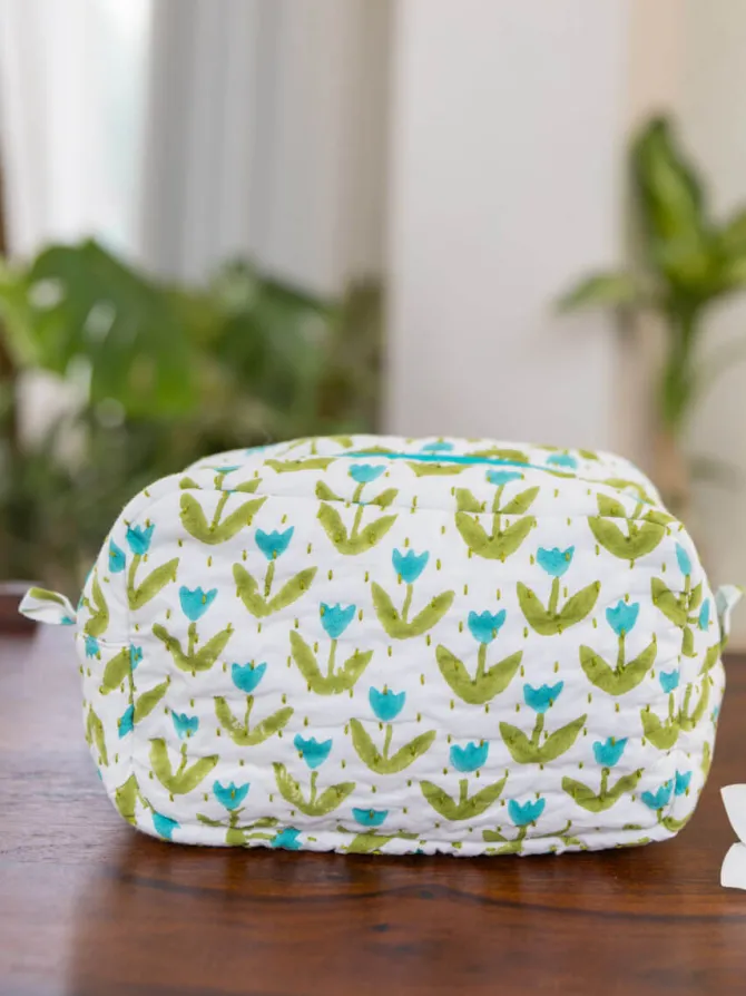 Tiny Tulip Block Print Cotton Travel Case