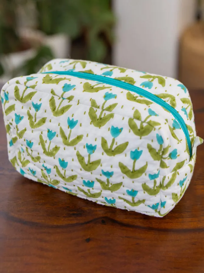 Tiny Tulip Block Print Cotton Travel Case
