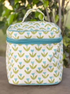 Tiny Tulip Block Printed Cotton Travel Vanity Case