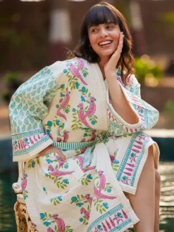 Tota Rani Block Printed Waffle Cotton Bath Robe