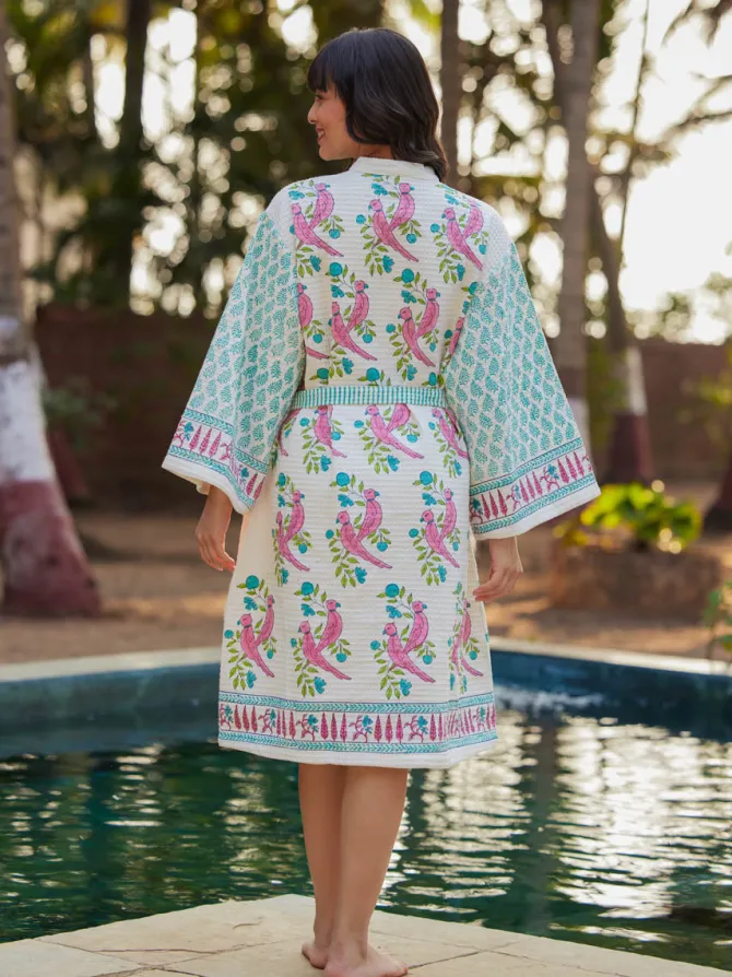 Tota Rani Block Printed Waffle Cotton Bath Robe