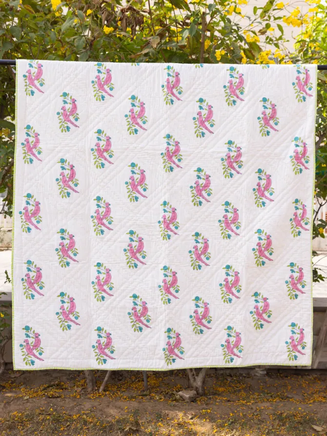 Tota Rani Hand Block Printed Cotton Quilt for Infants