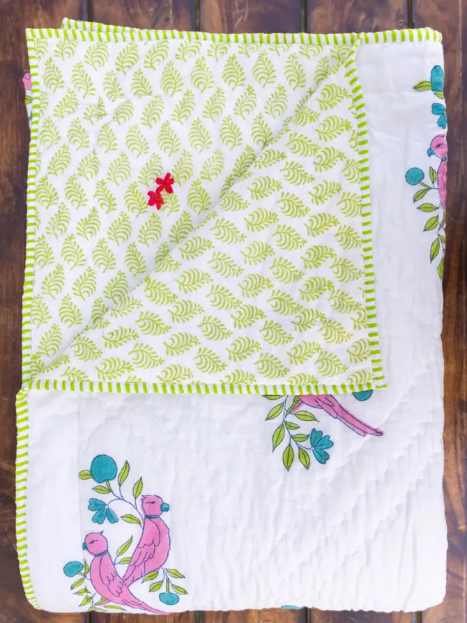 Tota Rani Hand Block Printed Cotton Quilt