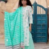 Turquoise Ikat Block Printed Mulmul Dupatta