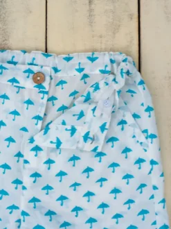 Turquoise Umbrella Organic Cotton Block Printed Shorts