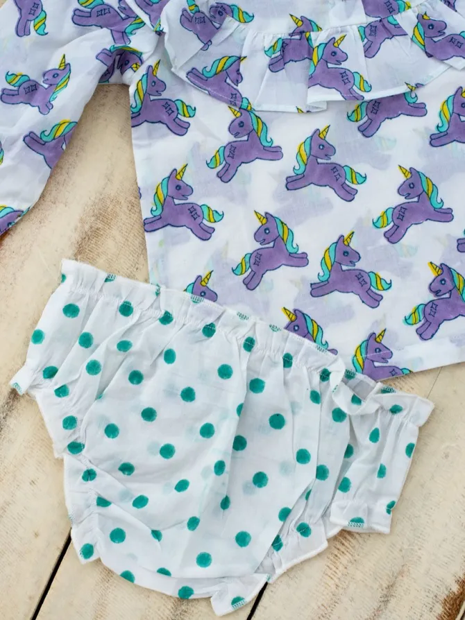 Unicorn Block Printed Cotton Bloomer Set