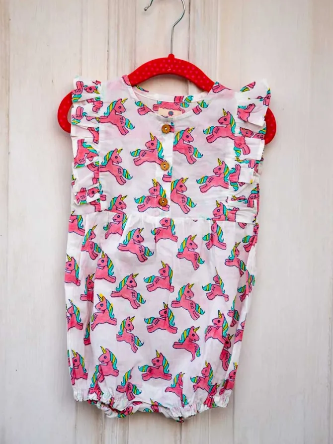 Unicorn Organic Cotton Block Printed Romper