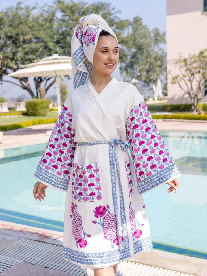 Vriddhi Luxury Block Printed Cotton Bath Robe