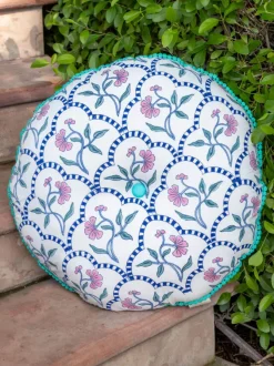 Vyom Block Printed Cotton Pinwheel Cushion With Filler - 16 Inch