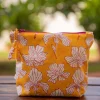 Yellow Peony Block Printed Cotton Travel Case