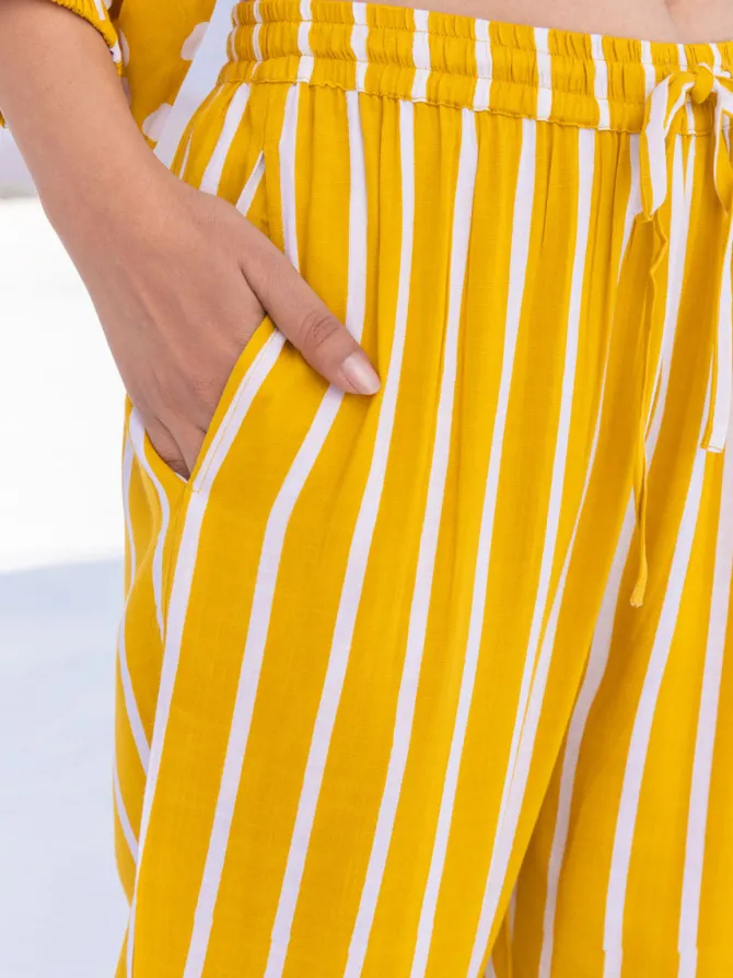 Yellow Stripes Slub Folded Trousers