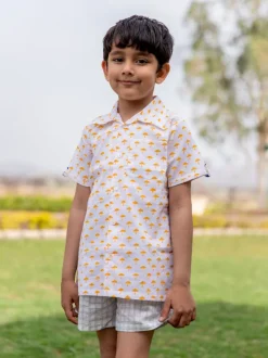 Yellow Umbrella Organic Cotton Block Printed Shirt