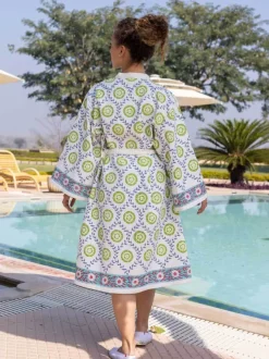 Zeniya Waffle Block Printed Cotton Bath Robe