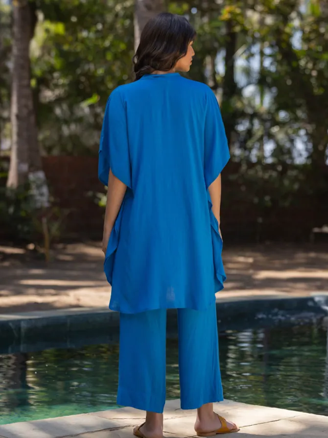 Zephyr Solid Blue Kaftan Shirt Dress