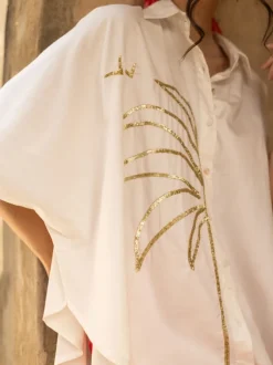Zoe Sequined Cotton Poncho Shirt